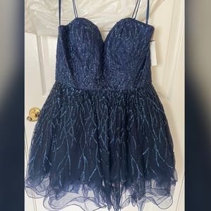 NWT Navy Sequin Ruffled Prom Dress